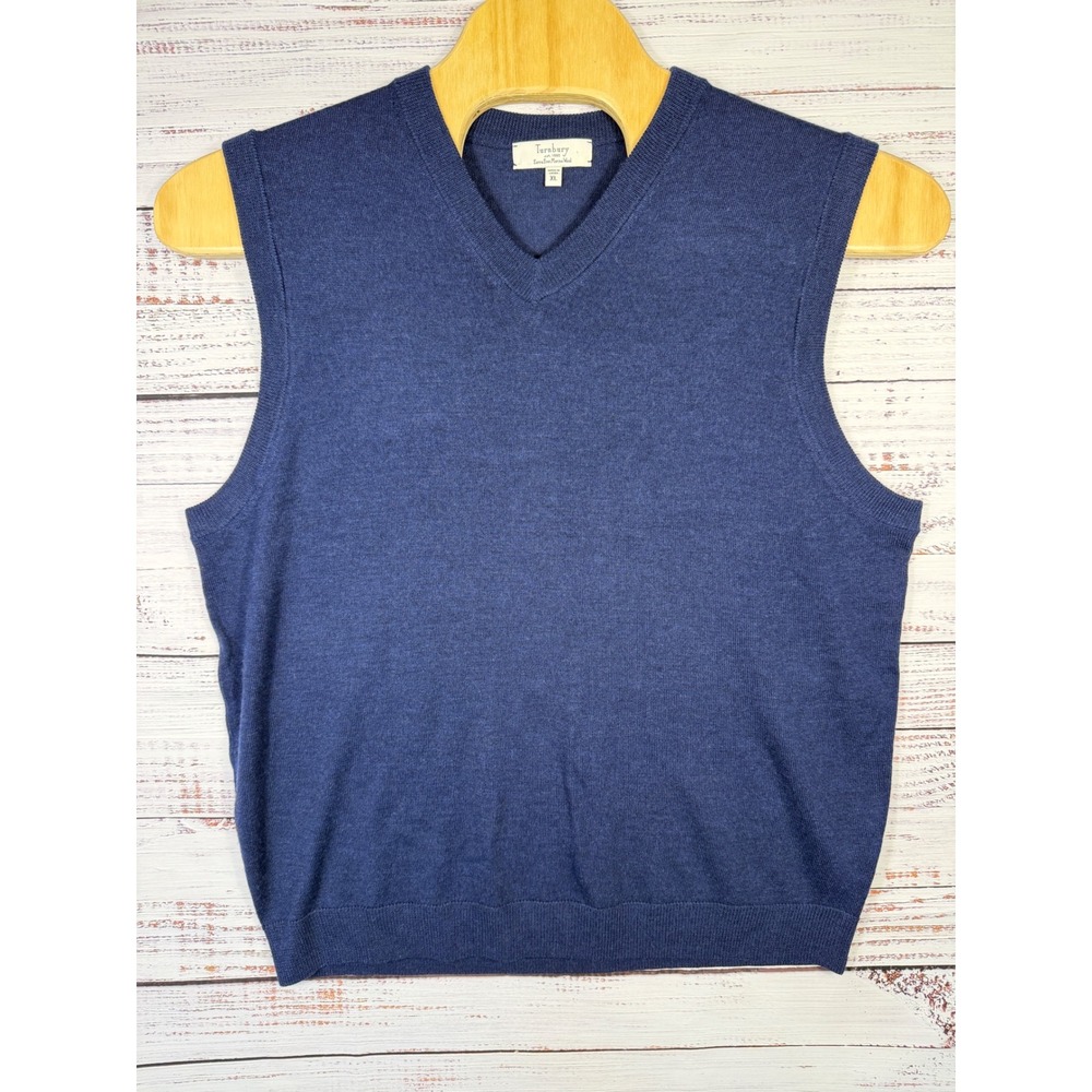 Turnbury Sweater Vest Mens XL Blue Extra Fine Merino Wool V-Neck Solid  Luxury